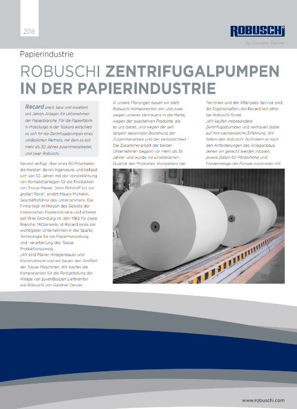 Robuschi Centrifugal Pumps in the Paper Mill Case Study