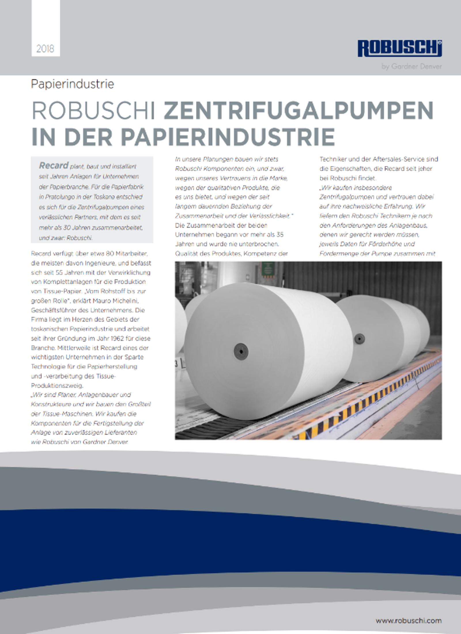 Robuschi Centrifugal Pumps in the Paper Mill Case Study