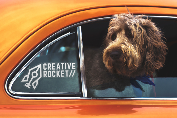 Clear static cling business logo on a car