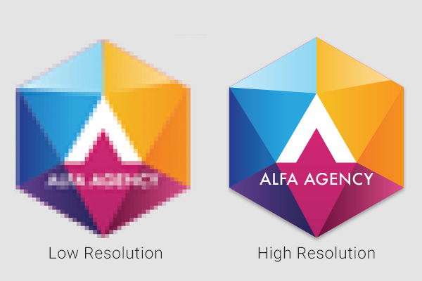 Business logo showcasing low resolution vs. high resolution