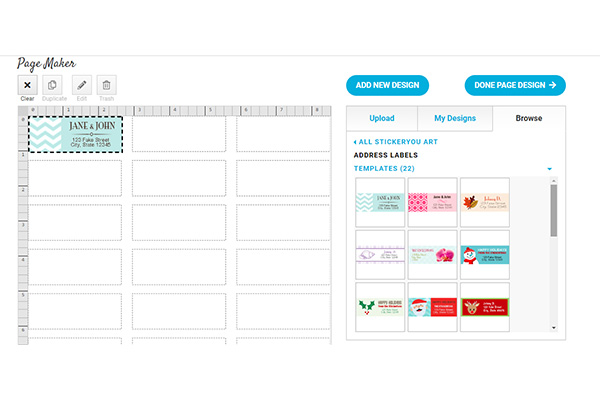 Customizing labels and designing them. Example of how you can choose from various templates for your own design.
