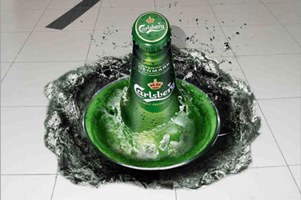 Optical illusion floor decal showing 3D-looking product