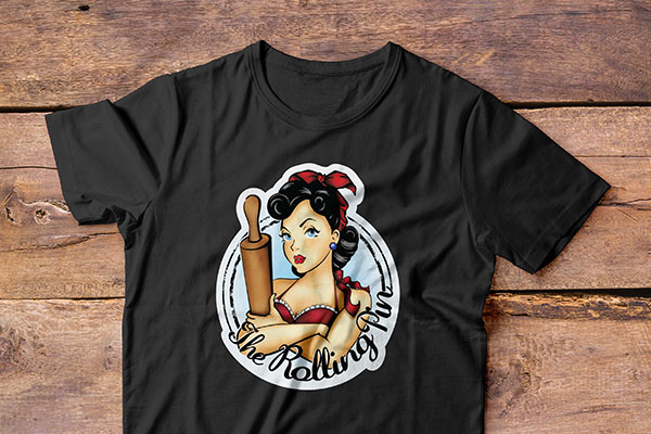 Custom iron-on logo on a t-shirt