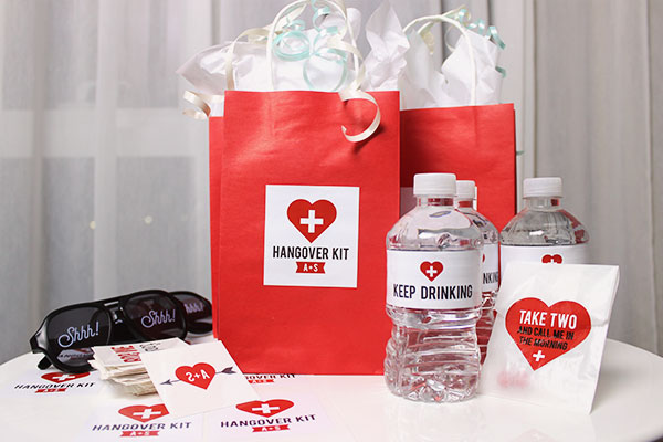  A hangover kit example that matches the theme and colors of your wedding.