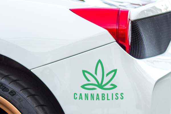 Cannabis brand logo on a car bumper