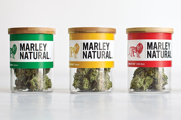 Marley marijuana packaging jars with custom labels