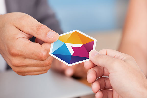 Die-cut single of a company logo