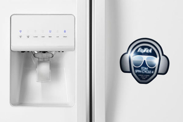 Music event magnet on a fridge