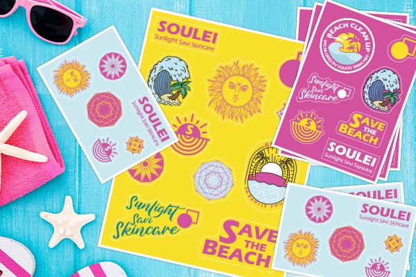 Customized pages of white vinyl stickers.