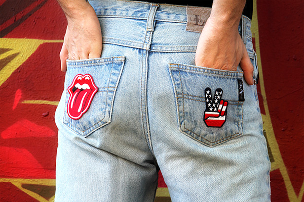 Denim jeans with custom patches