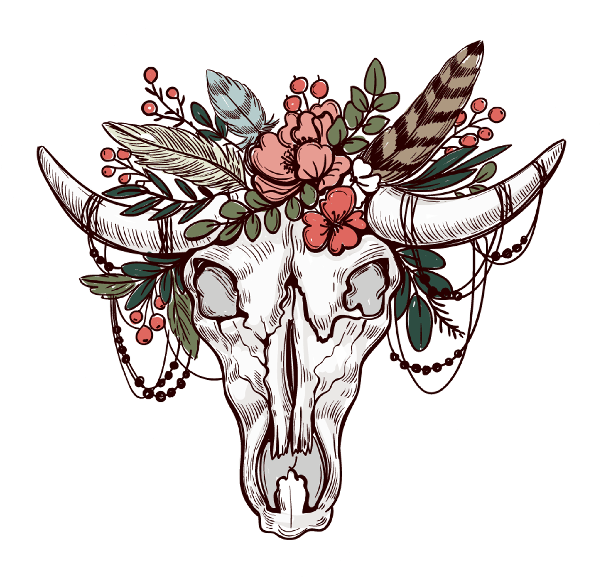 Floral Bovine Skull