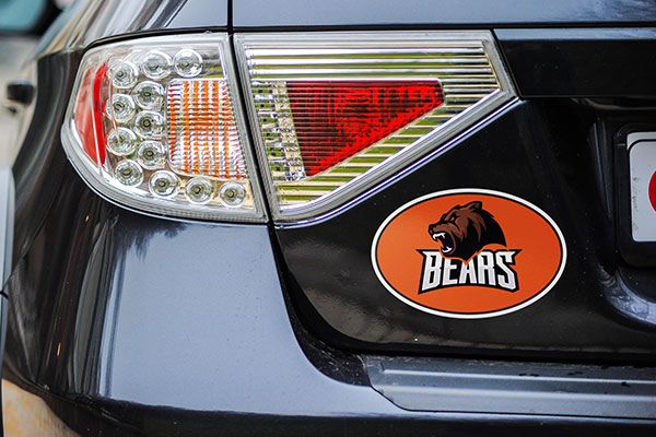 Sports team bumper sticker on a car
