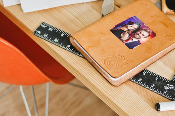 Custom Halloween photo sticker on a notebook