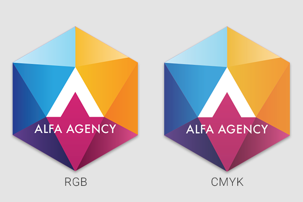 Business logo showcasing RGB vs. CMYK colorspace
