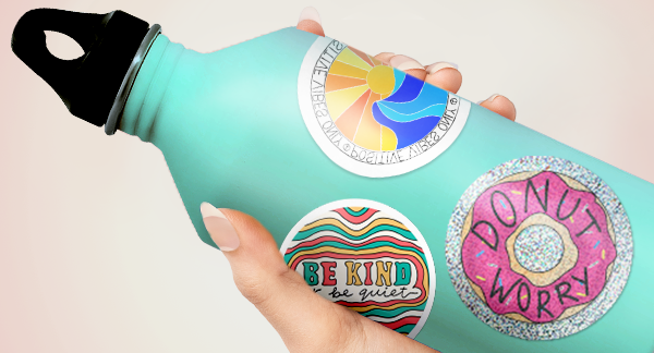 Stickers on a Hydro Flask bottle