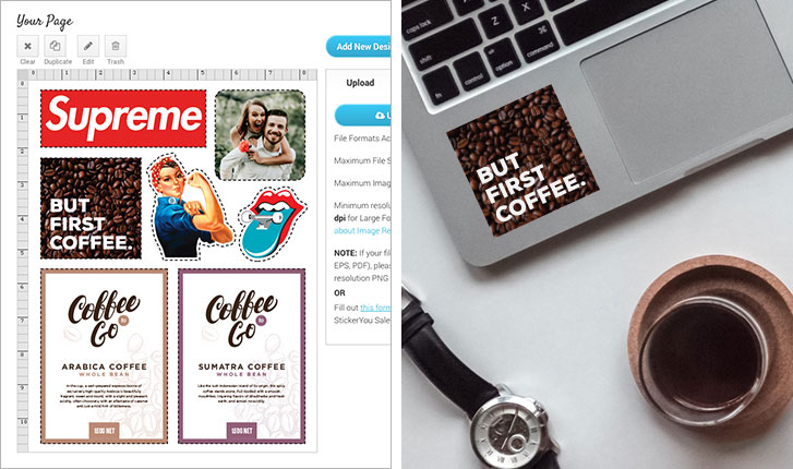 StickerYou PageMaker and a laptop with a sticker on it