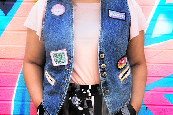 Denim vest with custom patches