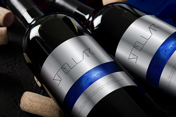 Foil wine label on bottle