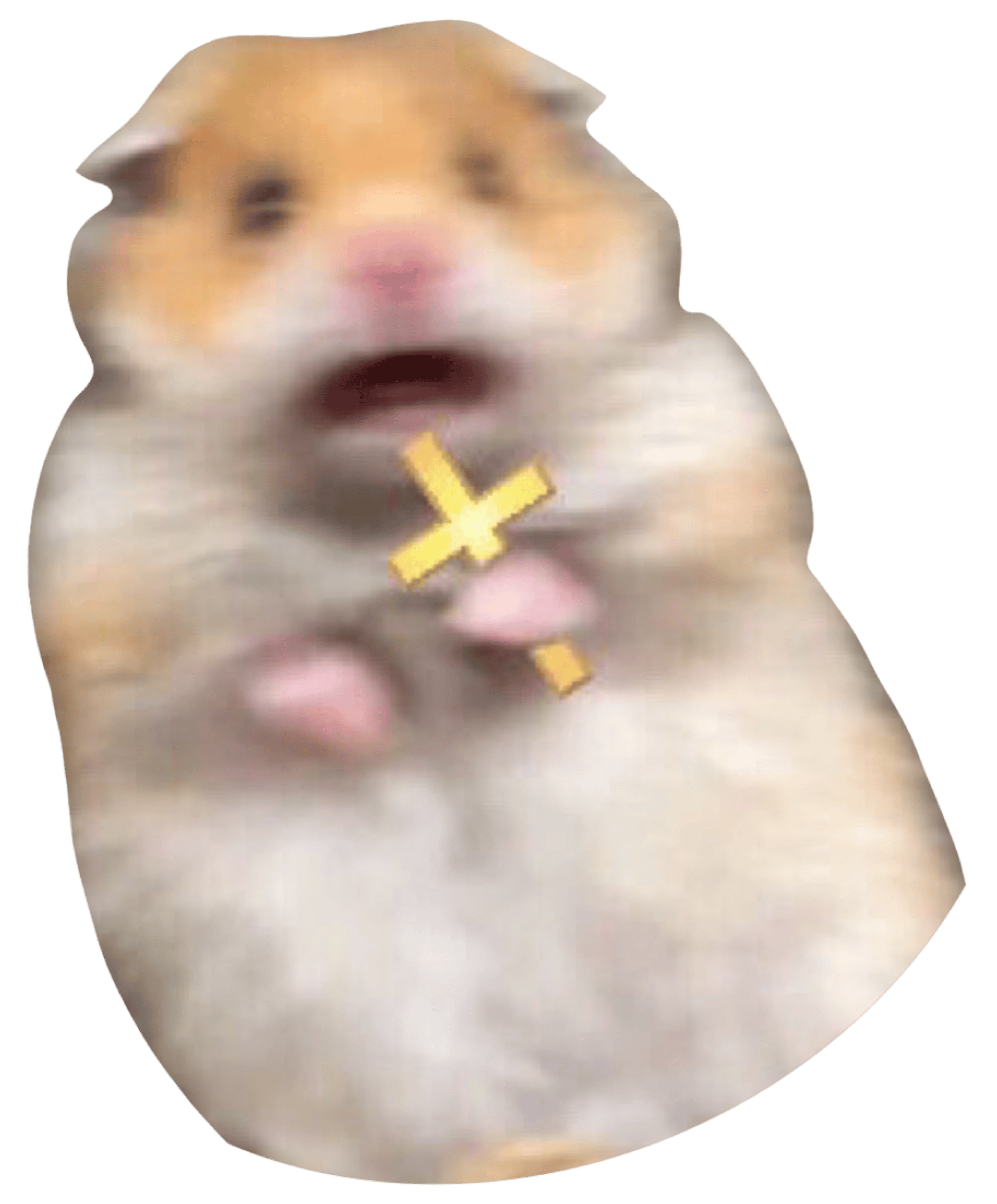 Scared Hamster Meme with Cross