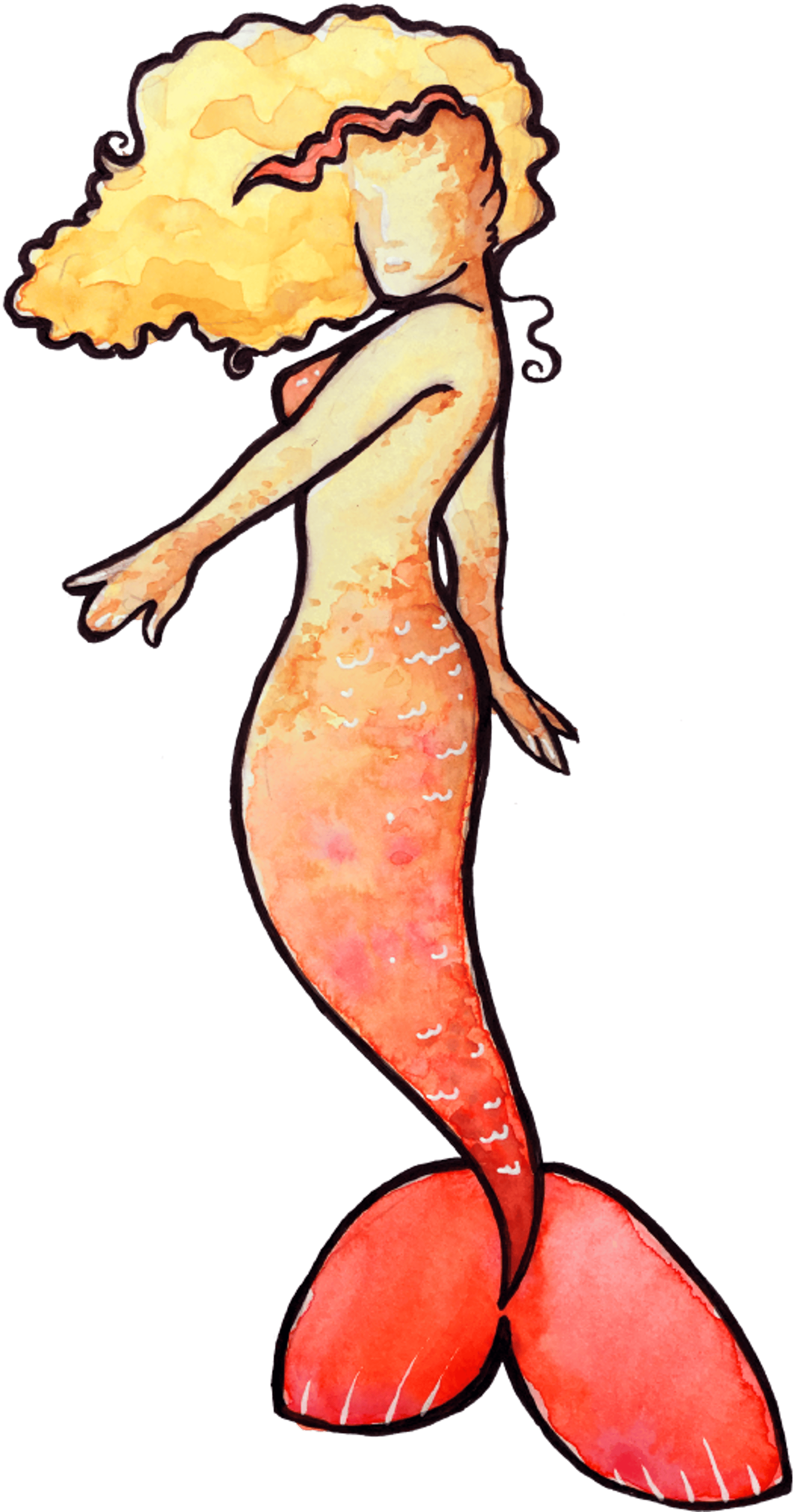 Orange Watercolor Mermaid