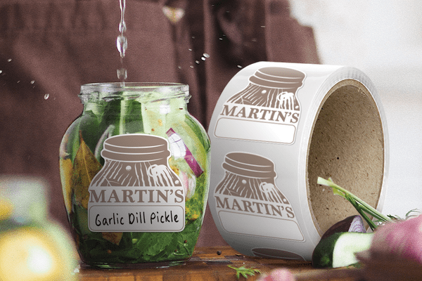 Pickle jar with white label