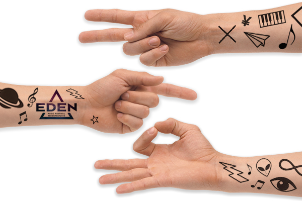 Man holding a die-cut single sticker of a company logo