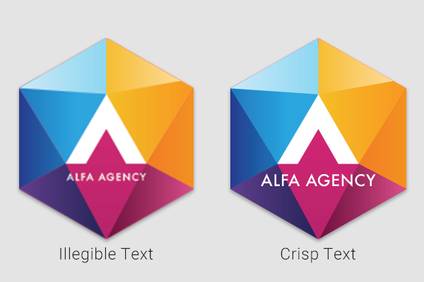 Business logo showcasing illegible text vs. crisp text