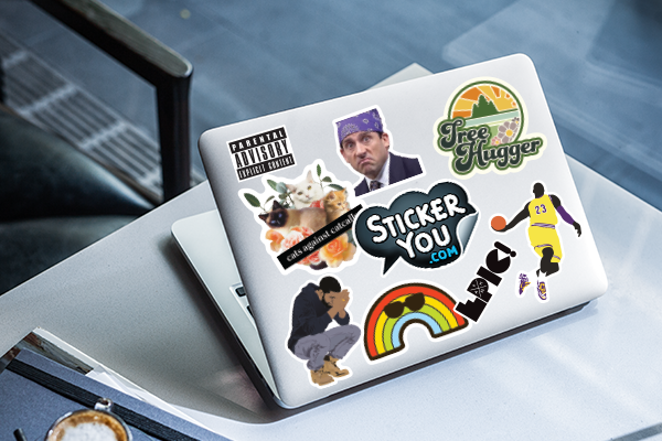 Custom stickers on the back of a laptop