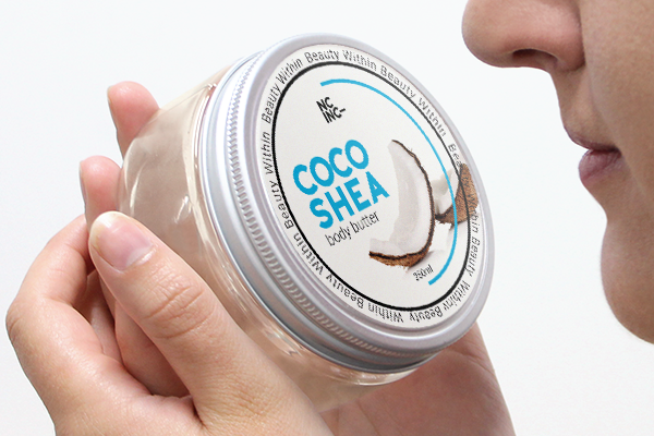 Scratch and sniff sticker on body butter