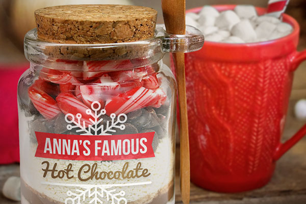 custom labels, hot chocolate, hot cocoa, babysitter gifts