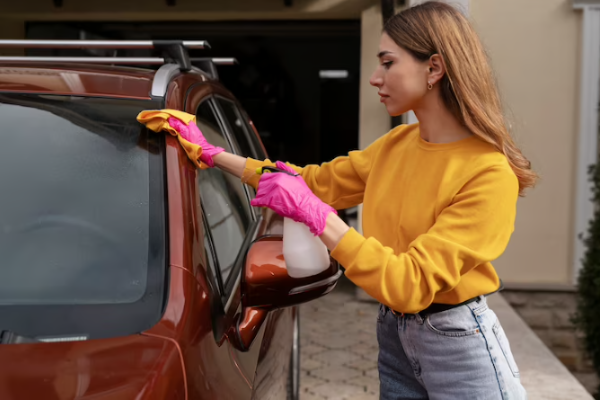 Individual Removes Glossy Sticker Paper from Windshield with Window Cleaner