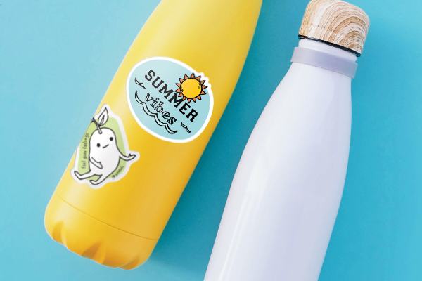 An image showcasing that stickers can be completely removed from water bottles.