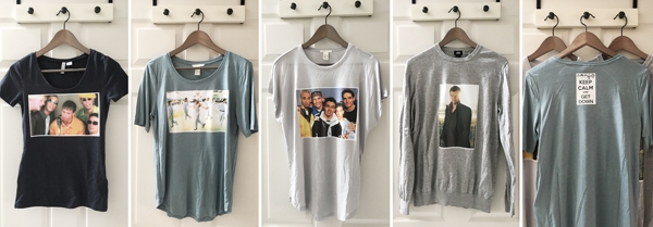 Finished t-shirts with custom iron-on transfers applied