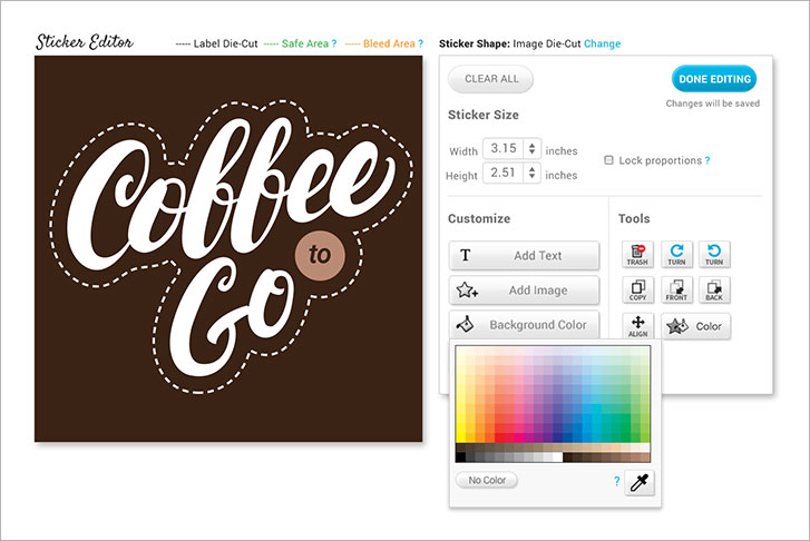 StickerYou editor featuring the background color tool