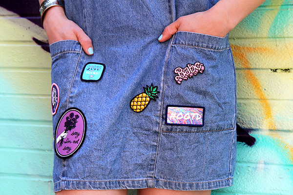 Denim dress with custom patches