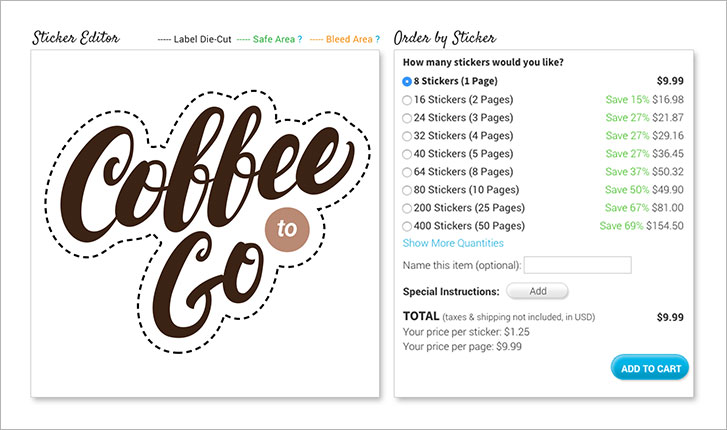 StickerYou editor featuring quantity selection tool