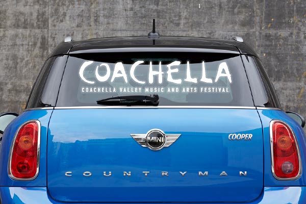 Car with "Coachella" decal