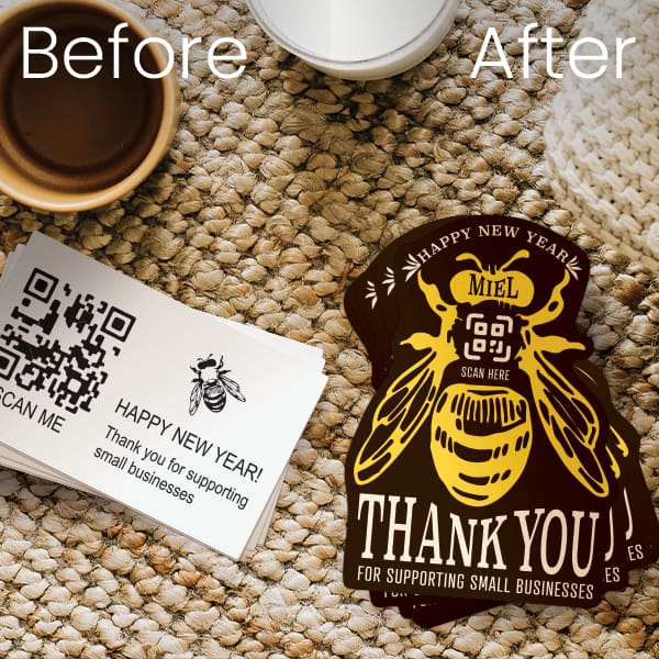 Use swag stickers and handouts to celebrate the year ahead with your customers