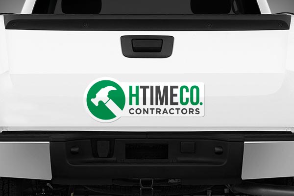 Company sticker placed on a car bumper