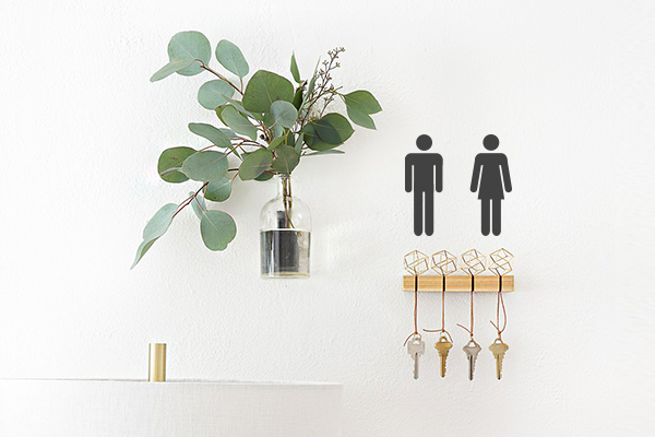 Gendered wall decals for bathroom keys