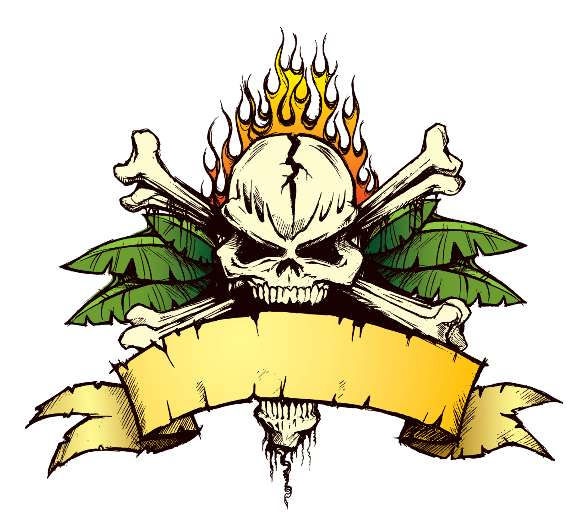 Flaming Skull Crossbones Banner