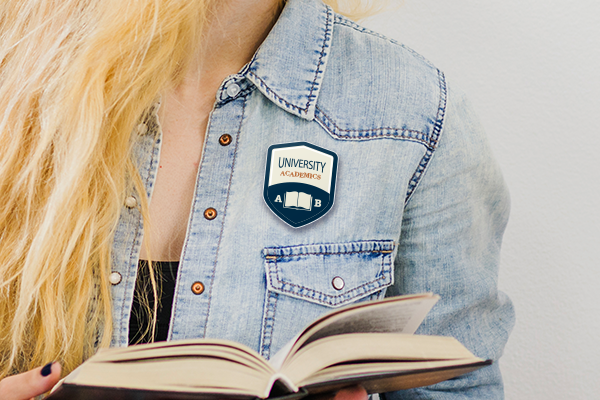 Badge being worn by a college student