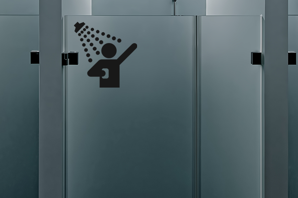 Vinyl graphic indicating shower area