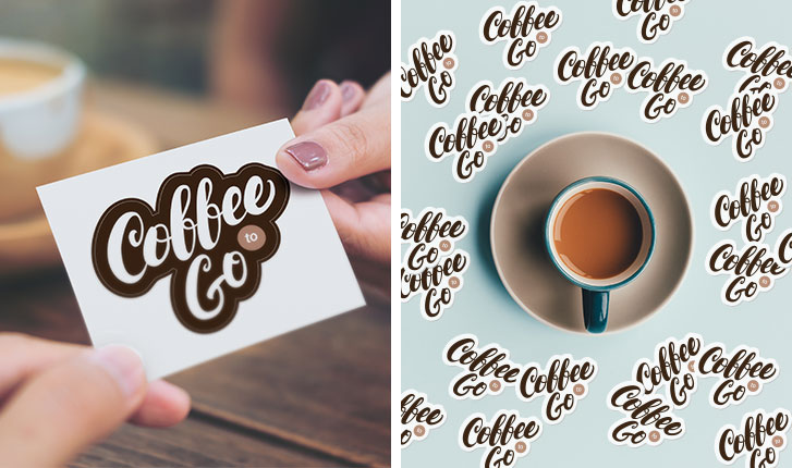 Coffee Shop logo sticker single compared to many die-cut single stickers