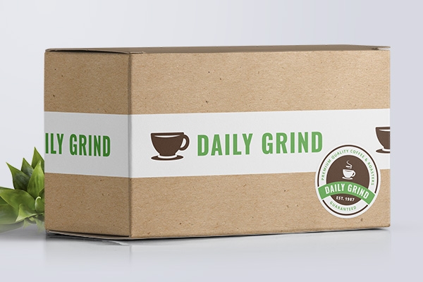 Subscription box sealed with custom packing tape and sticker