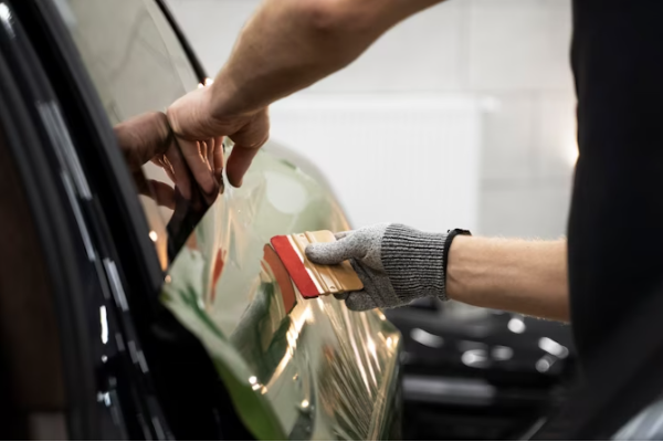 Man Using Squeegee Sponge to Remove Sticker Bubbles and Wrinkles