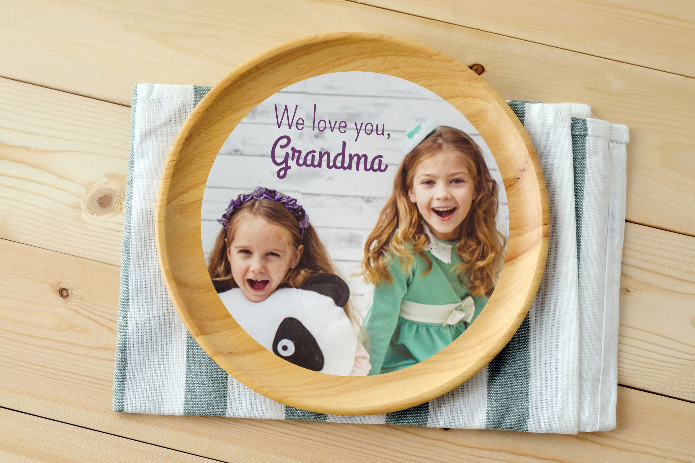 Plate with custom photo sticker