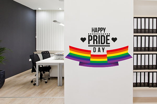 Pride-related wall decal reading "Happy Pride Day"