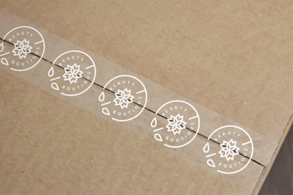 Branded packaging tape on a shipping box