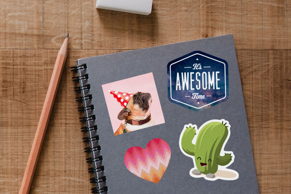 Custom stickers on a notebook